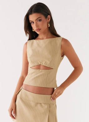 Miki Top - Beige Stripe Interlock Weave