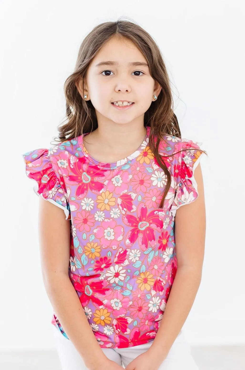 Mila & Rose:  Hawaiian Floral S/S Ruffle Tee SHIPS SEPARATELY