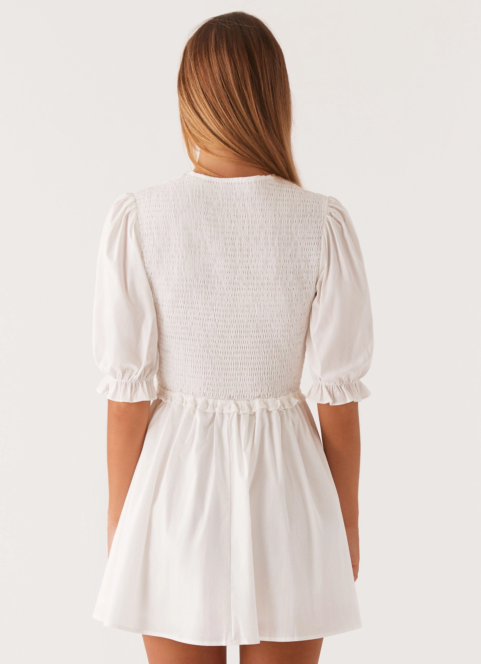 Milana Shirred Puff Sleeve Mini Dress - White Vibrant Form