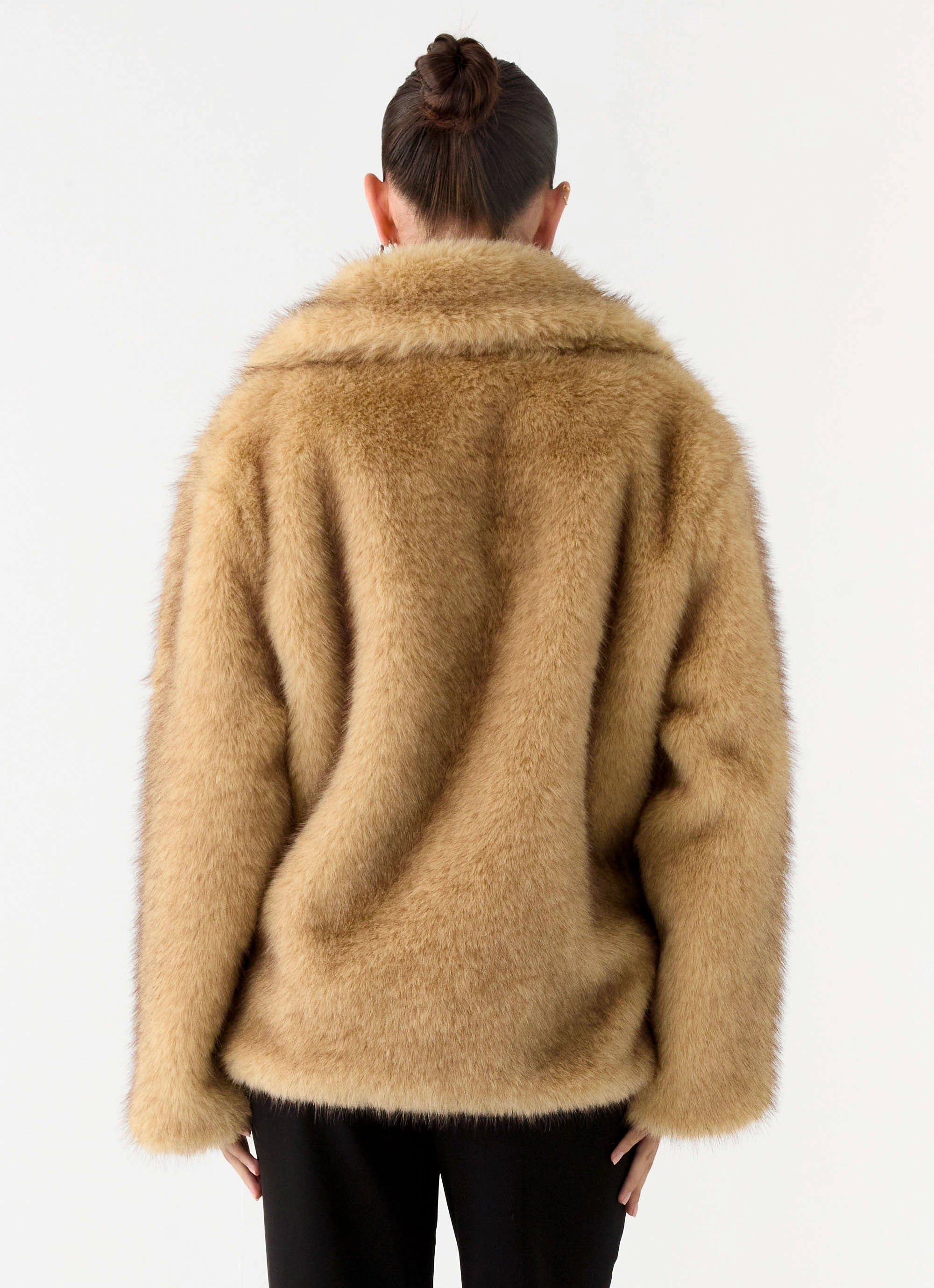Milika Fur Coat - Beige Snap Closure System