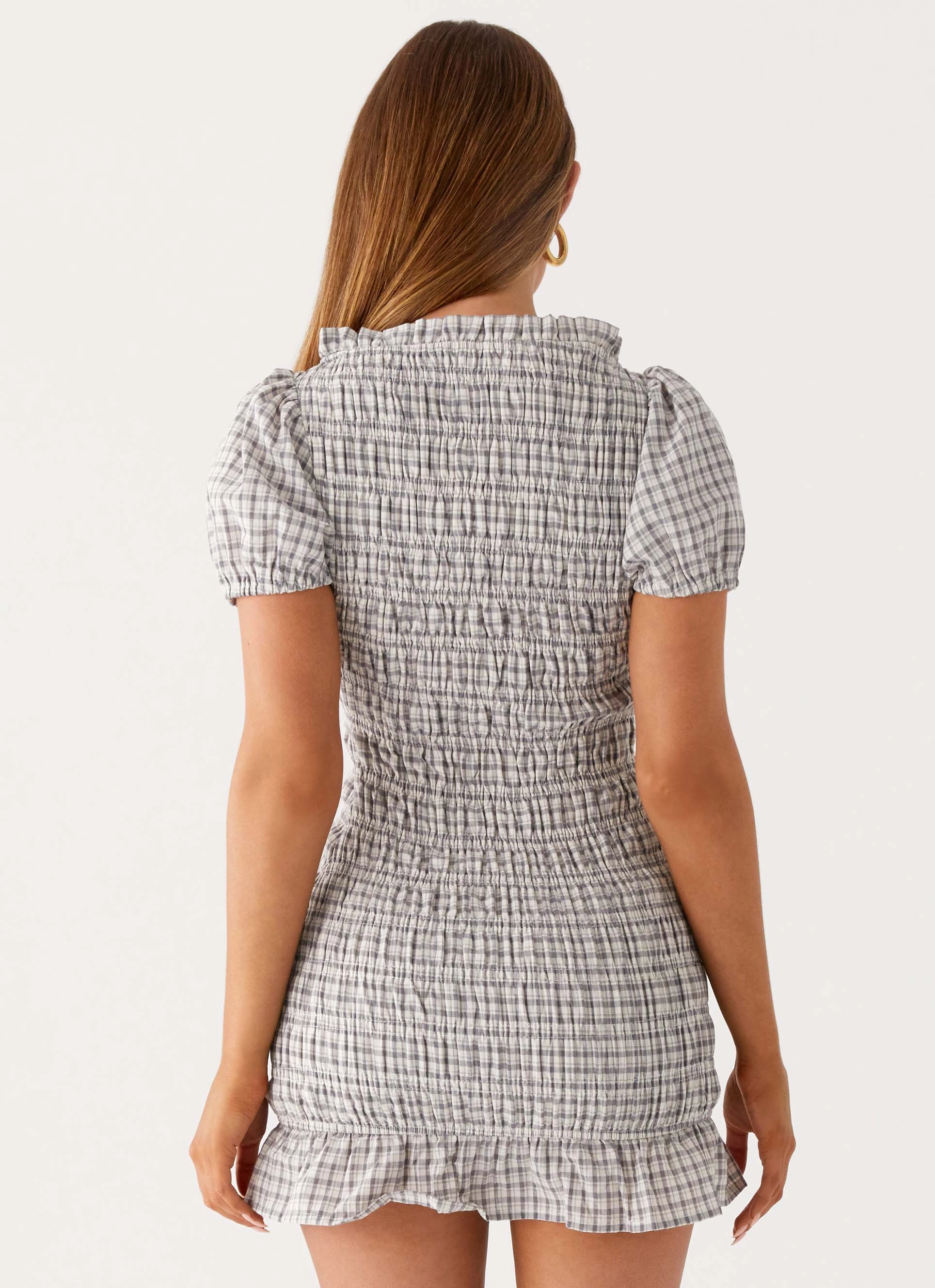 Sharp Design Millicent Ruched Mini Dress - Grey Check