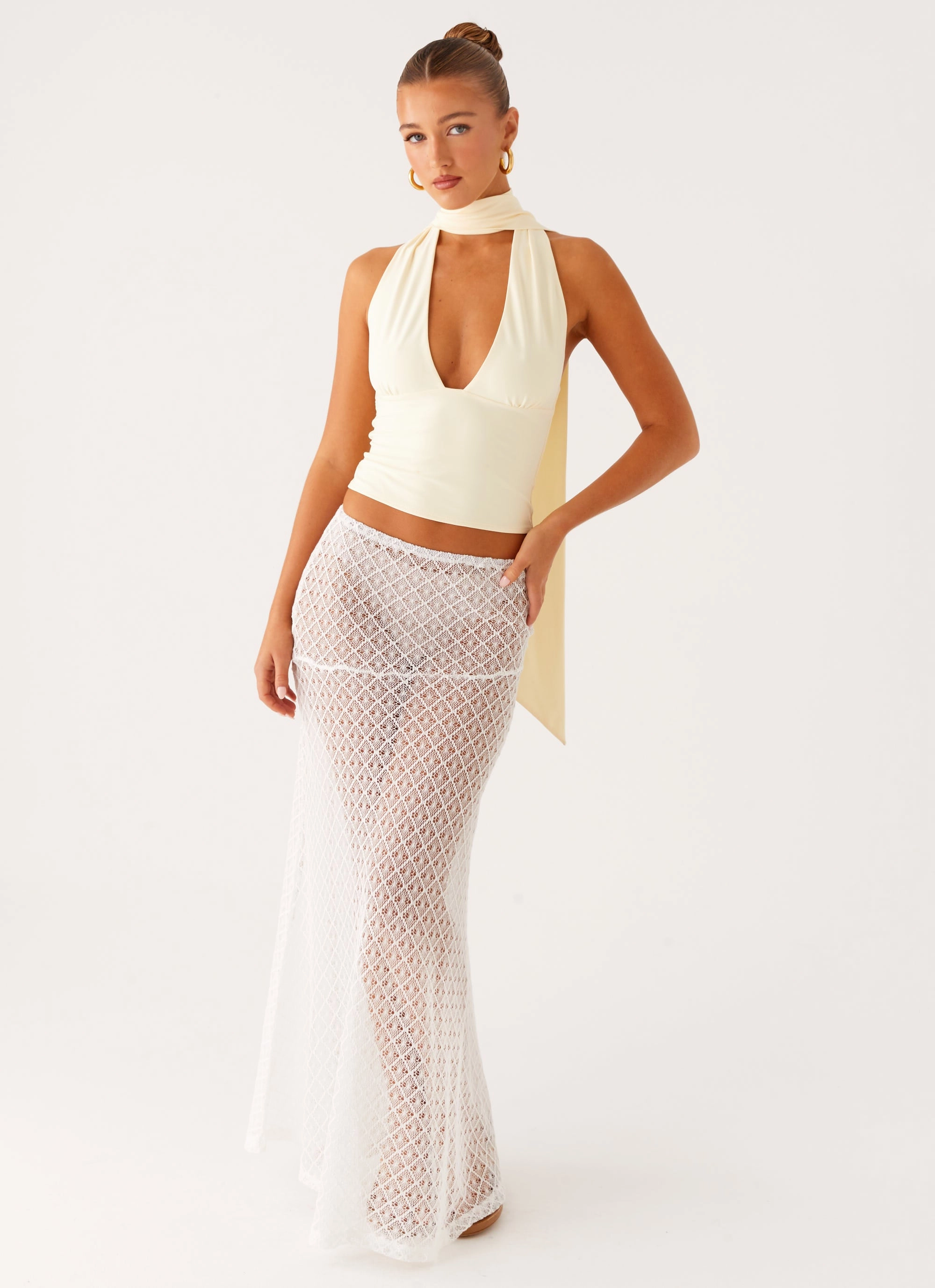 Milos Scarf Halter Neck Top - Yellow Tagless Comfort Collar