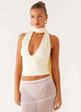 Milos Scarf Halter Neck Top - Yellow Tear Resistant Reinforcement Mesh Lining