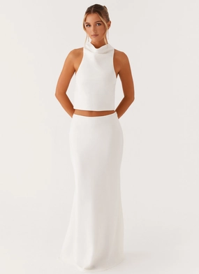 Mina Satin Maxi Skirt - White Cozy Vibes