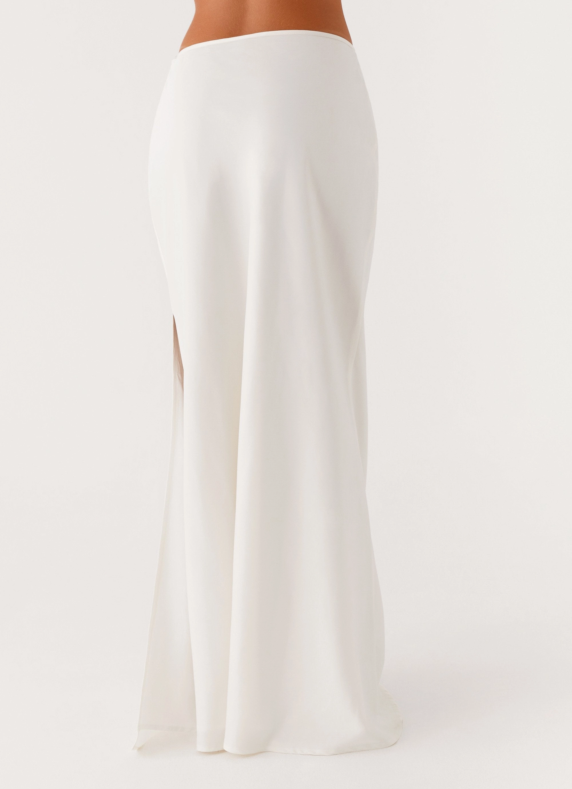 Handmade Quality Water Repellent Mina Satin Maxi Skirt - White