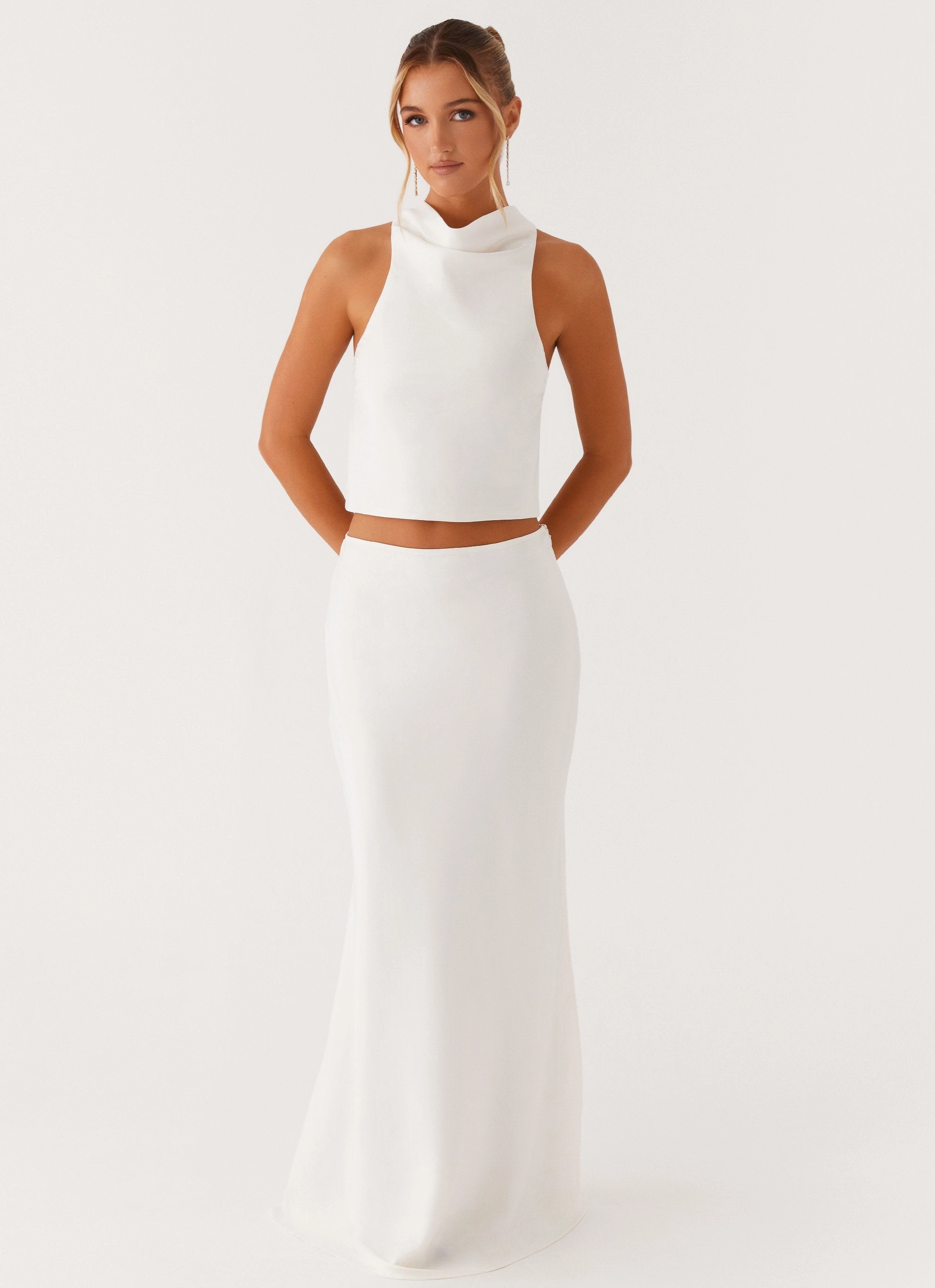Mina Satin Maxi Skirt - White Cozy Vibes