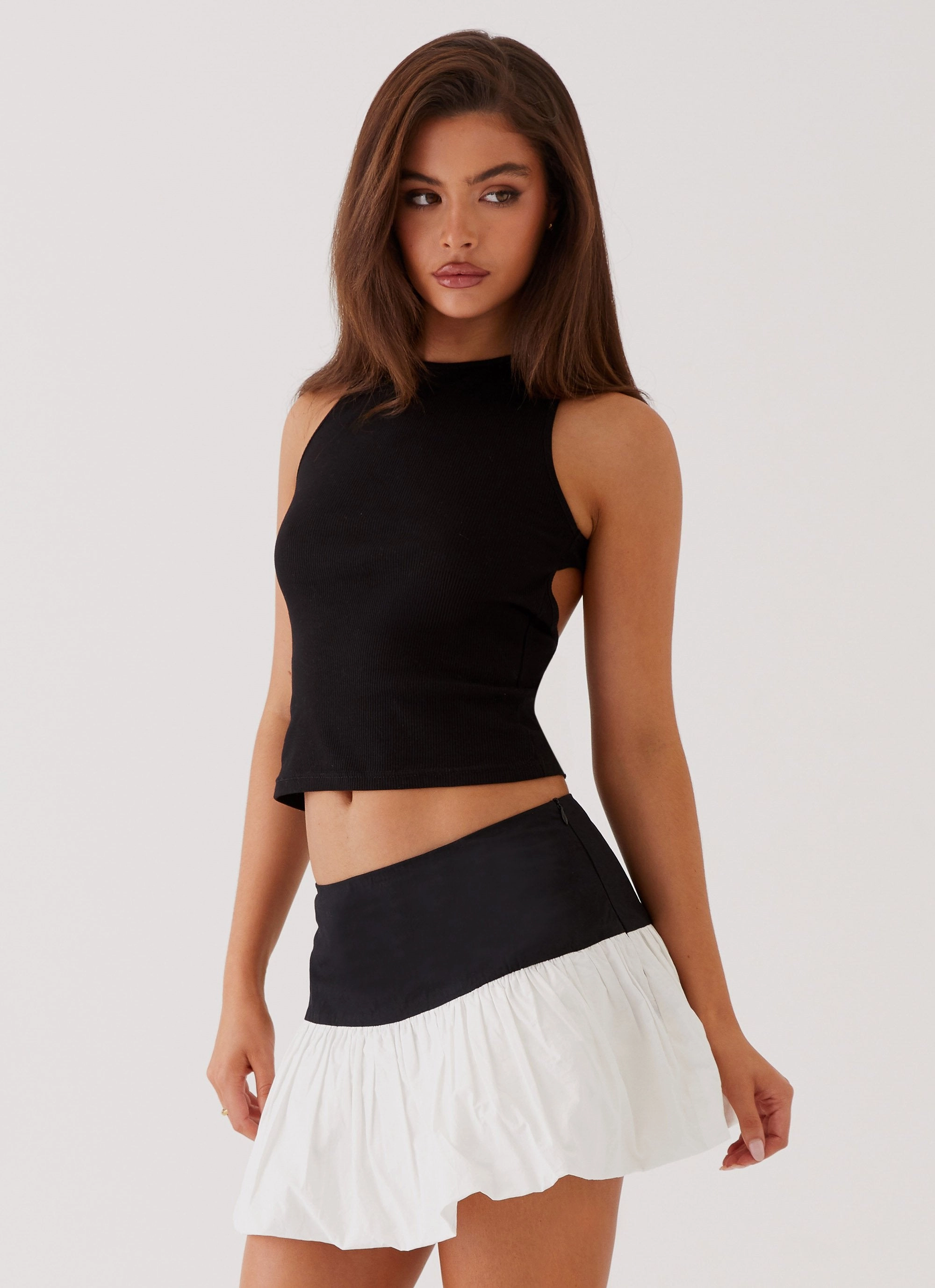 Sophisticated Mood Riva Bubble Hem Mini Skirt - Black Ivory