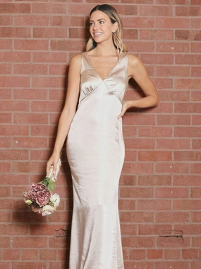 All Timewear V Neck Satin Maxi Dress / Champagne