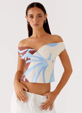 DropShoulder Ozella Off Shoulder Top - Bloom Wave Print