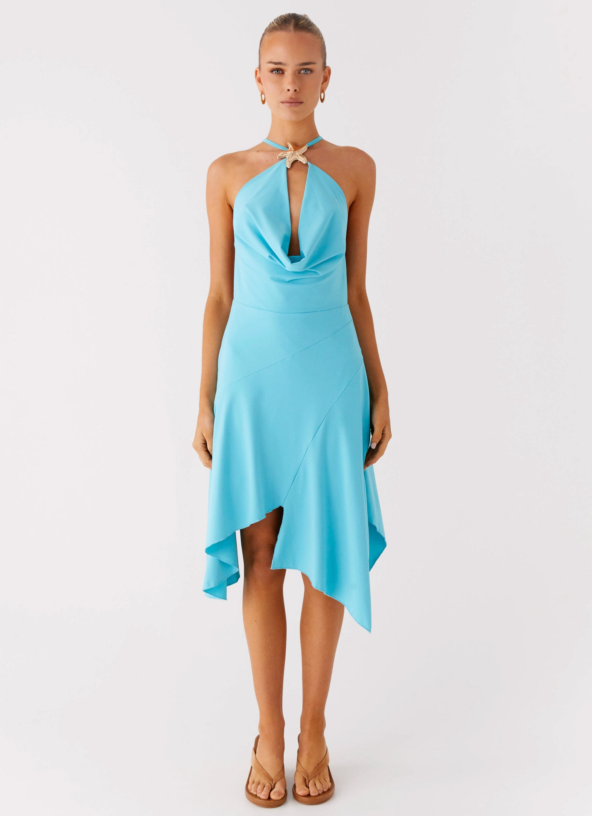 Vintage Vibe Pleated design Salt Kiss Midi Dress - Turquoise