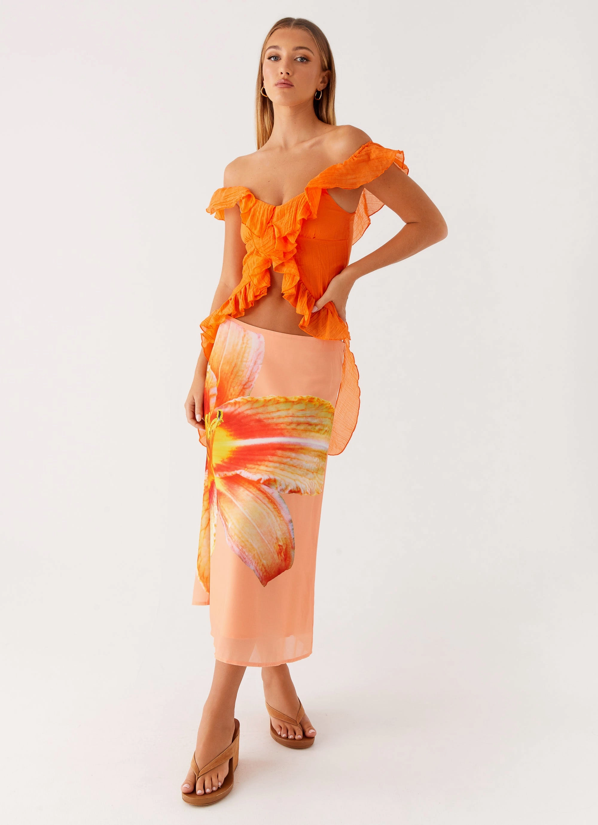 Dylan Off Shoulder Top - Orange LayeredPanel AntiStatic Material