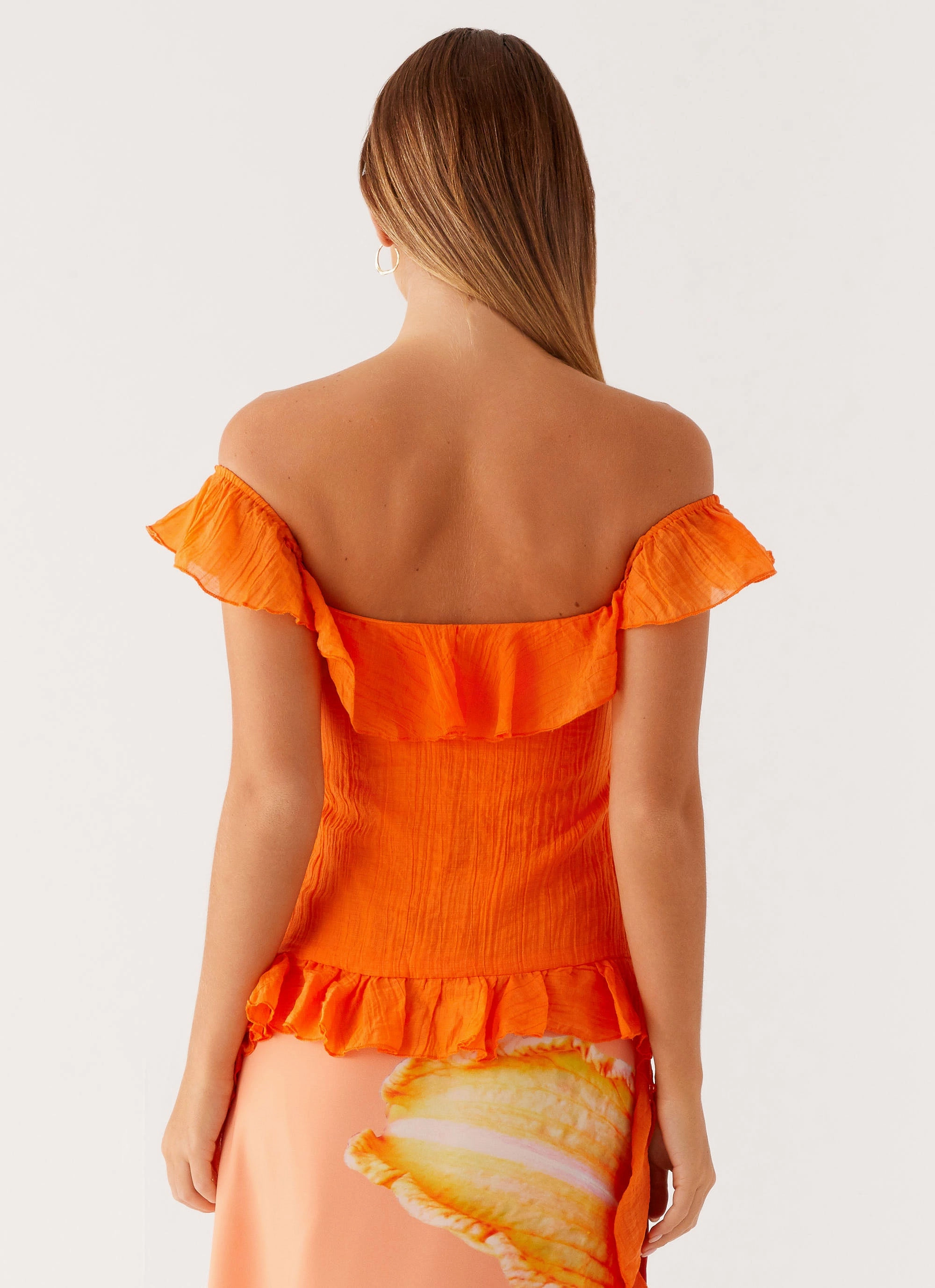 Dylan Off Shoulder Top - Orange TearResistantWeave