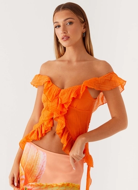 Reinforced Buttonholes ThermalRegulationLayer Dylan Off Shoulder Top - Orange