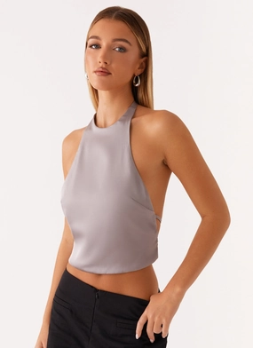 Bree Satin Halterneck Top - Grey BrushedInnerLining