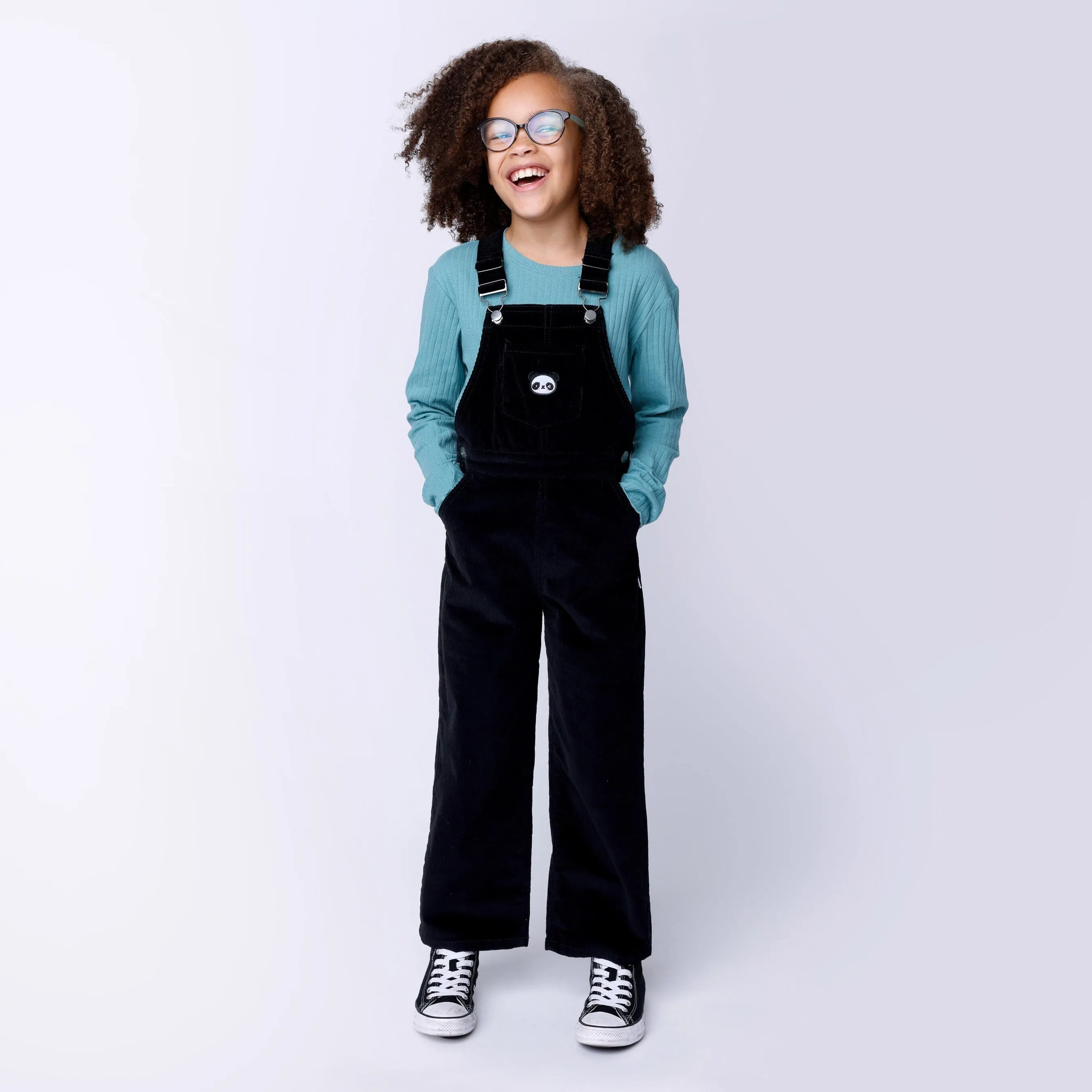 Minti Panda Deluxe Cord Overalls - Black
