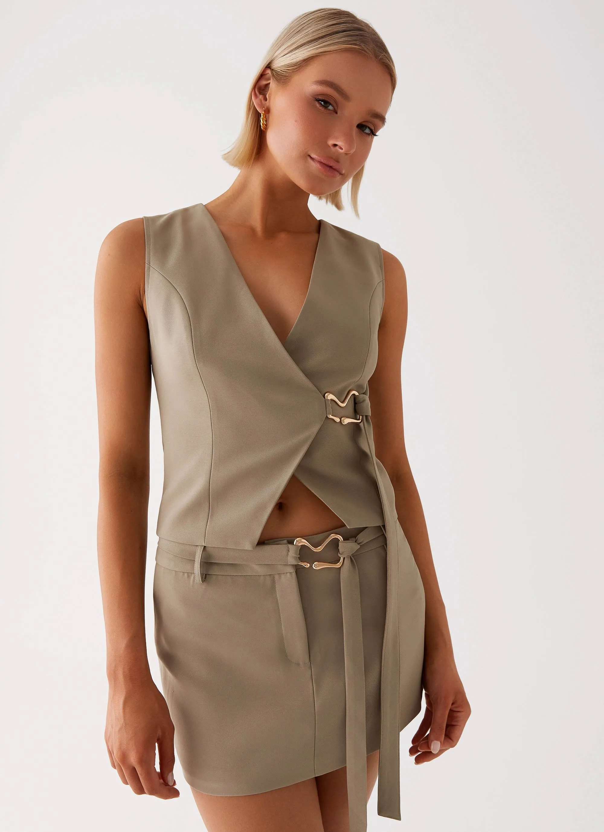 Flexible Waistband Adaptation Mira Vest Top - Khaki