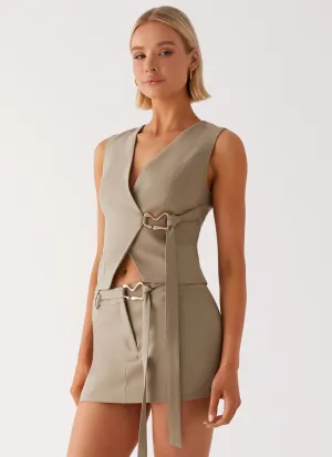 EcoFriendly Dye Process Elasticated Trim Mira Vest Top - Khaki