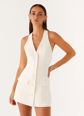 Soft Material Mira Halter Neck Mini Dress - Ivory