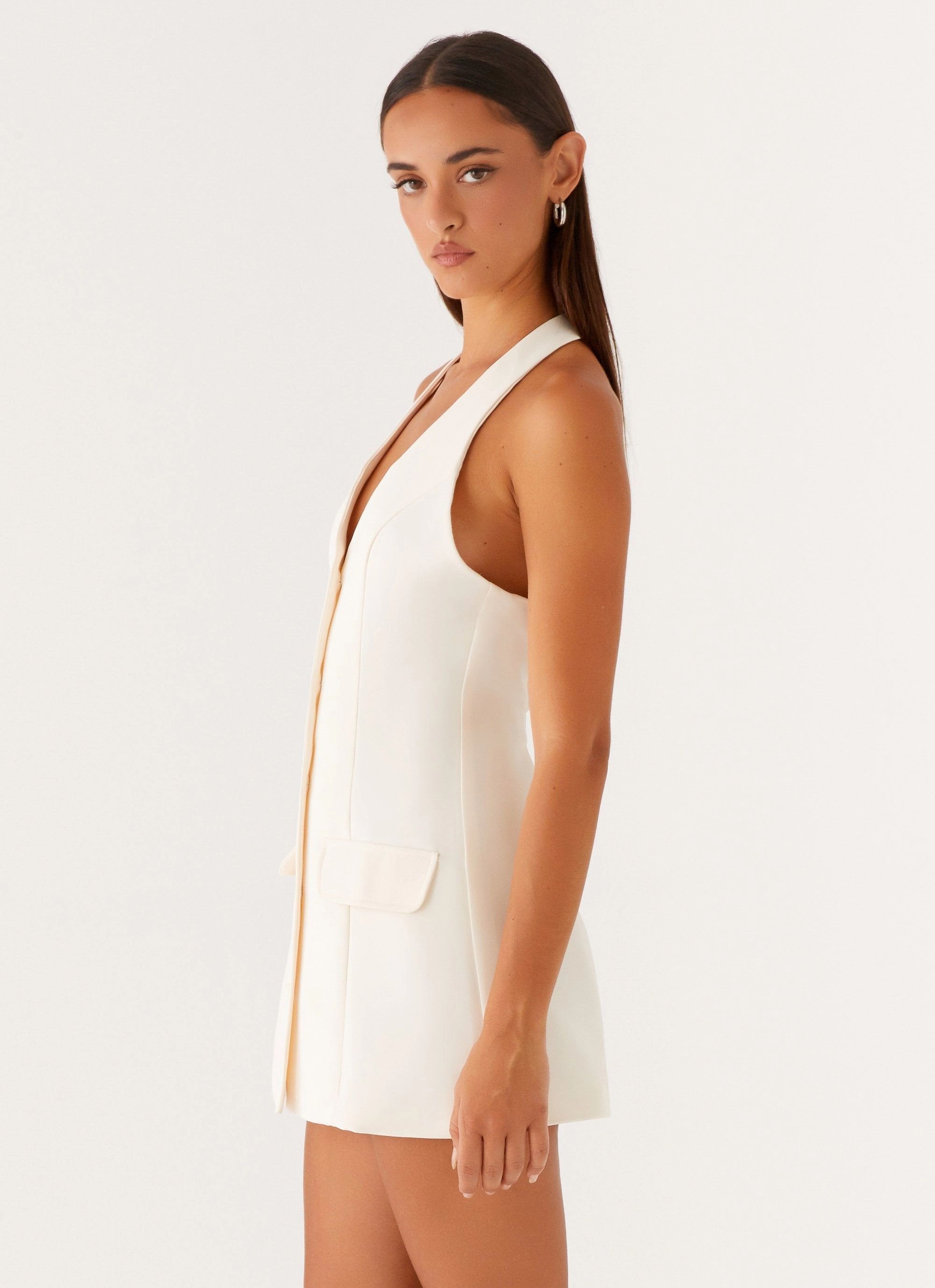 Mira Halter Neck Mini Dress - Ivory Soft Presence Contemporary Waist