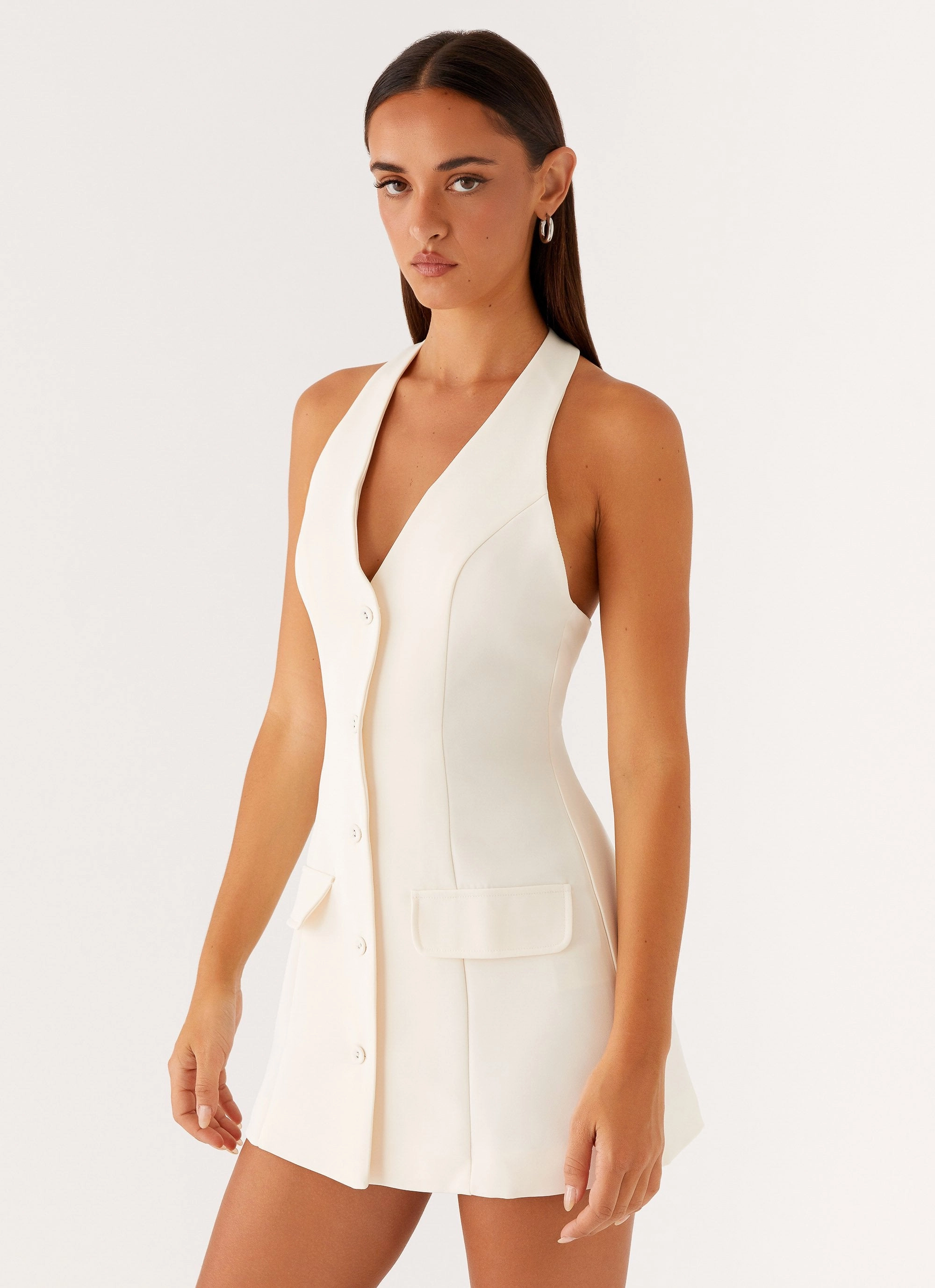 Mira Halter Neck Mini Dress - Ivory Simple Comfort