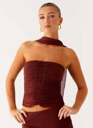 Microfiber Blended Fabric Mirage Scarf Top - Chocolate