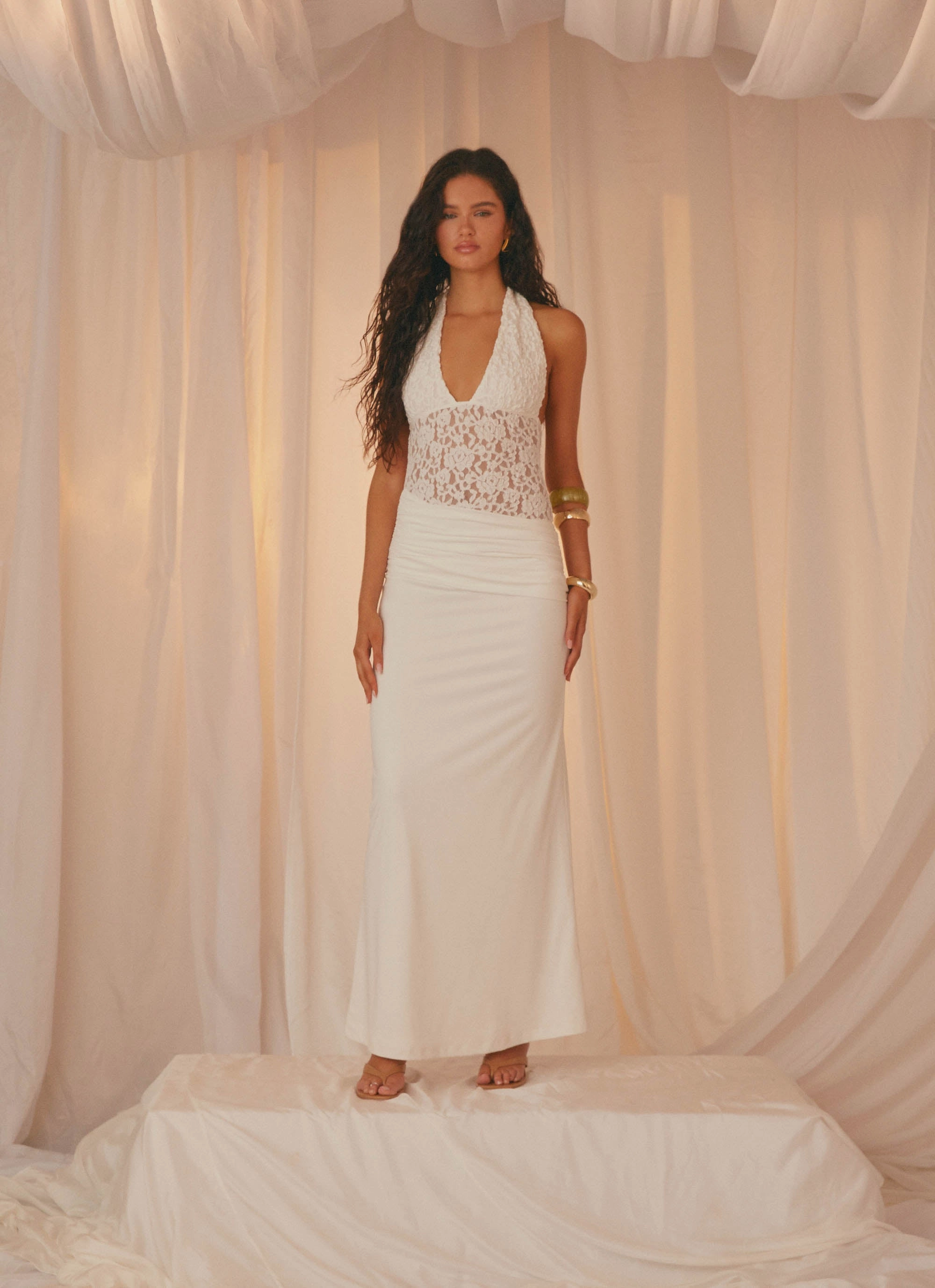 Miri Halter Maxi Dress - Ivory Soft Hue Straight-Cut