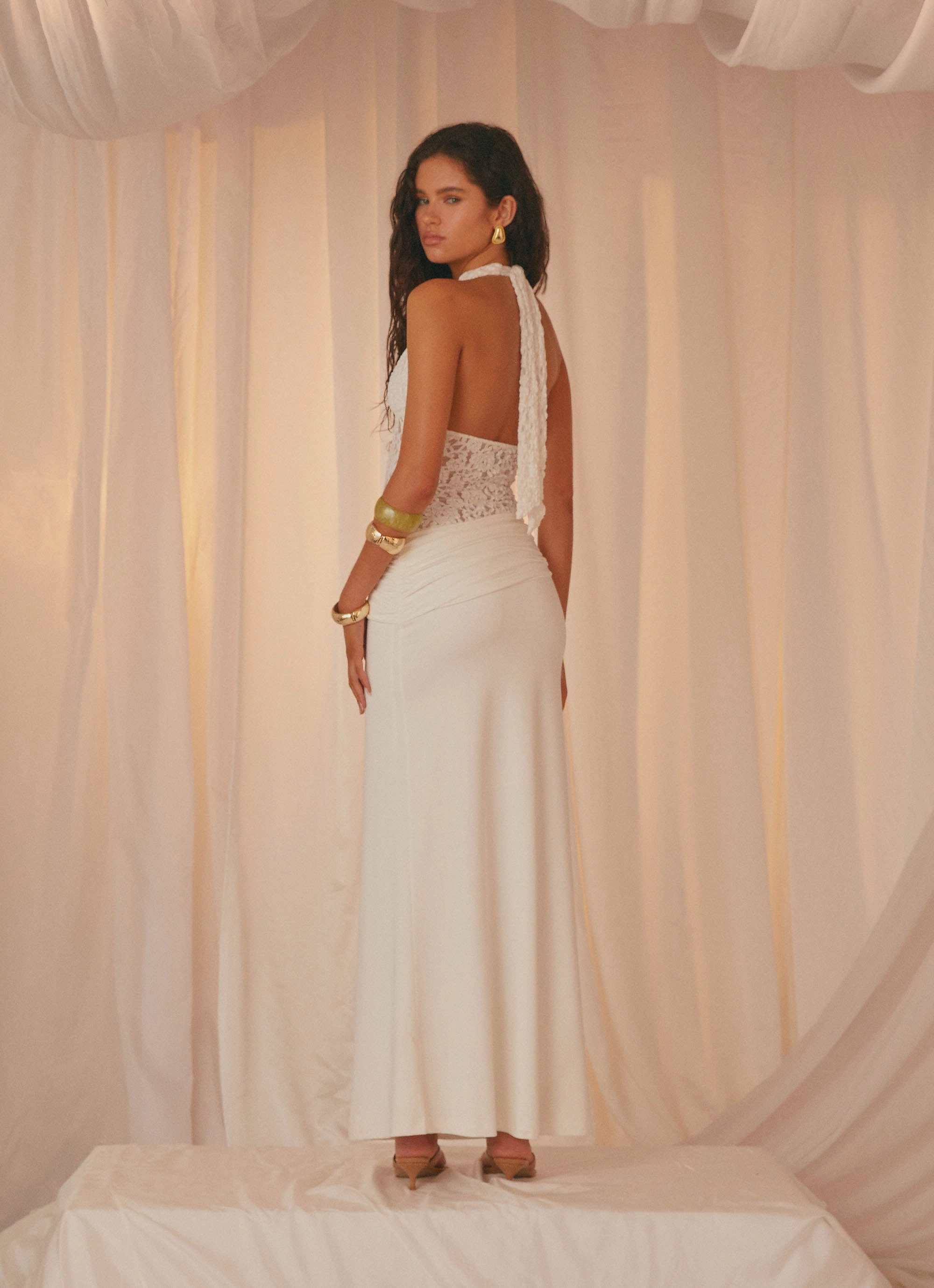 Miri Halter Maxi Dress - Ivory Flattering Design Wear