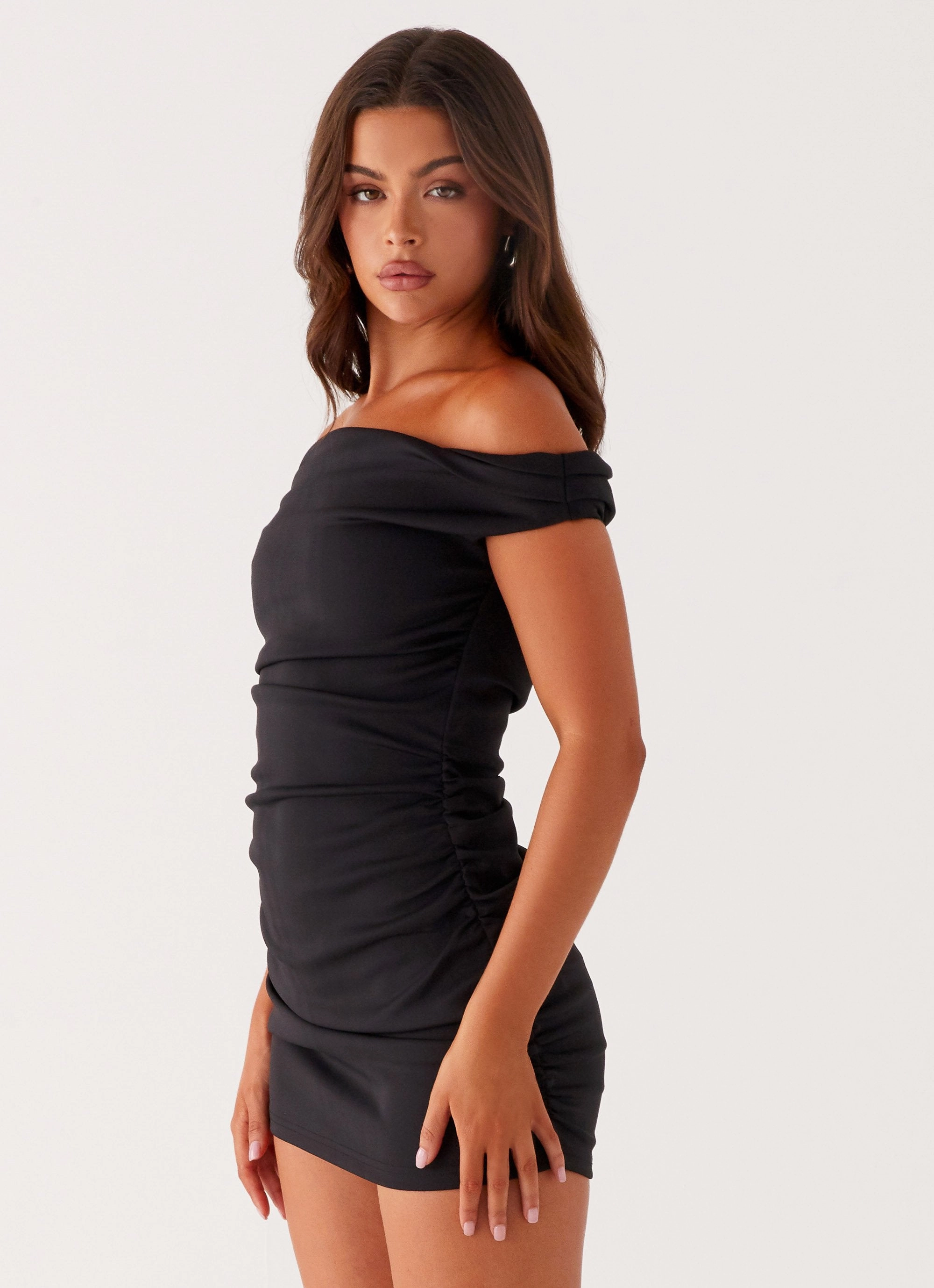 Morgan Off Shoulder Mini Dress - Black Silky Movement