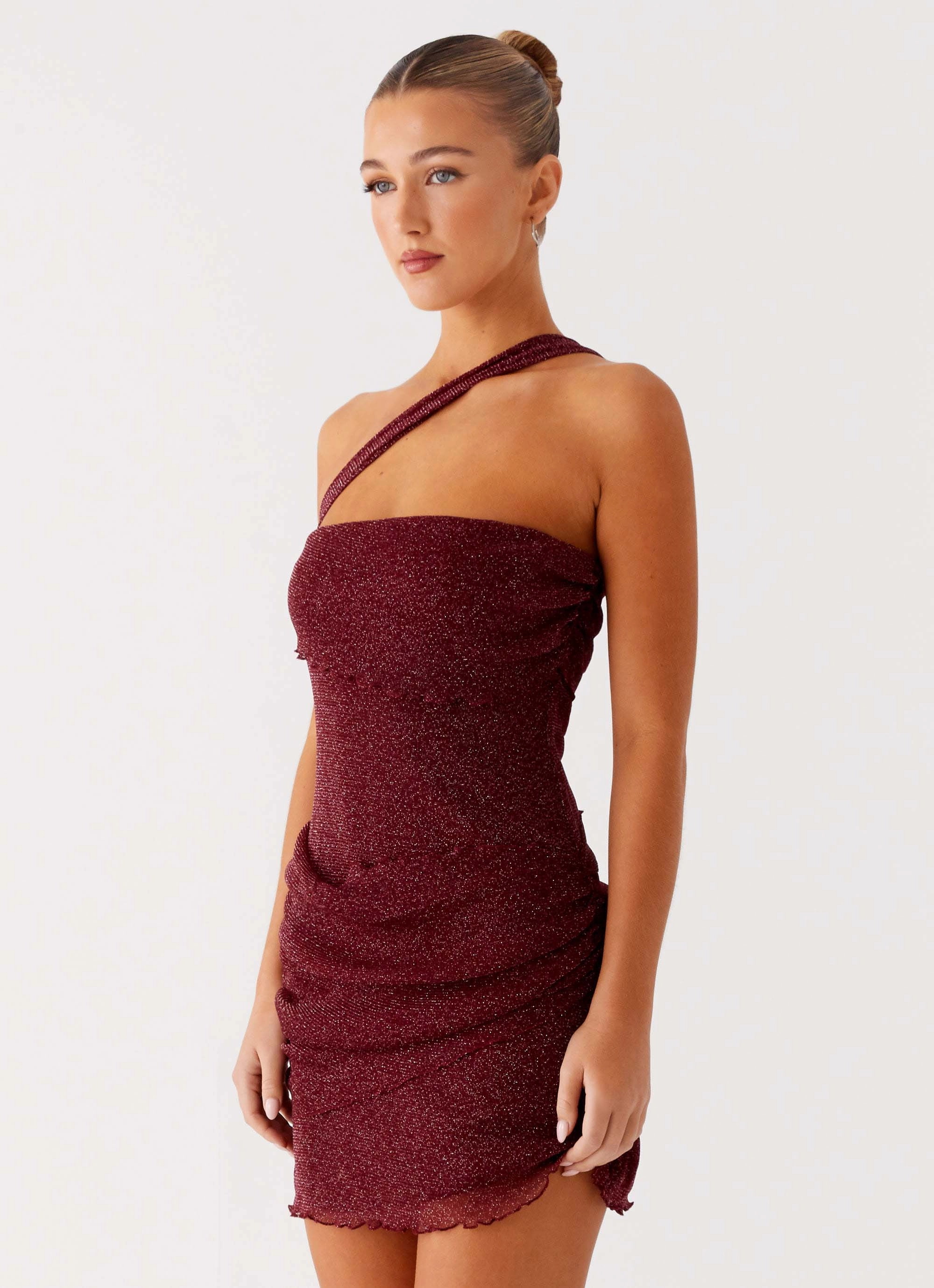 Misty Mesh Mini Dress - Maroon Fitted Shape