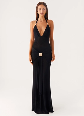 Miyah Halter Hardware Maxi Dress - Black Comfy and Elegant Refined Vibe