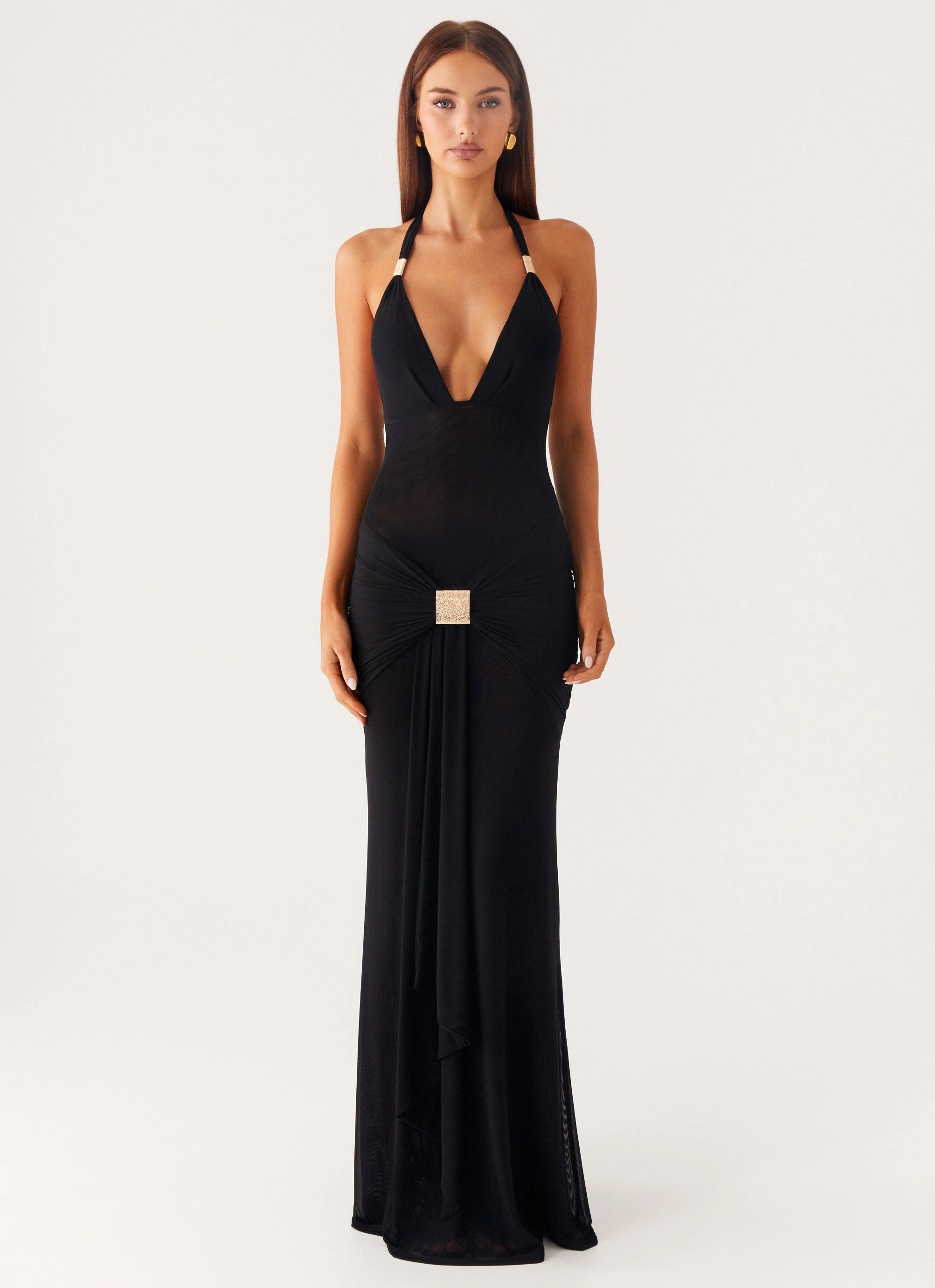 Miyah Halter Hardware Maxi Dress - Black Comfy and Elegant Refined Vibe