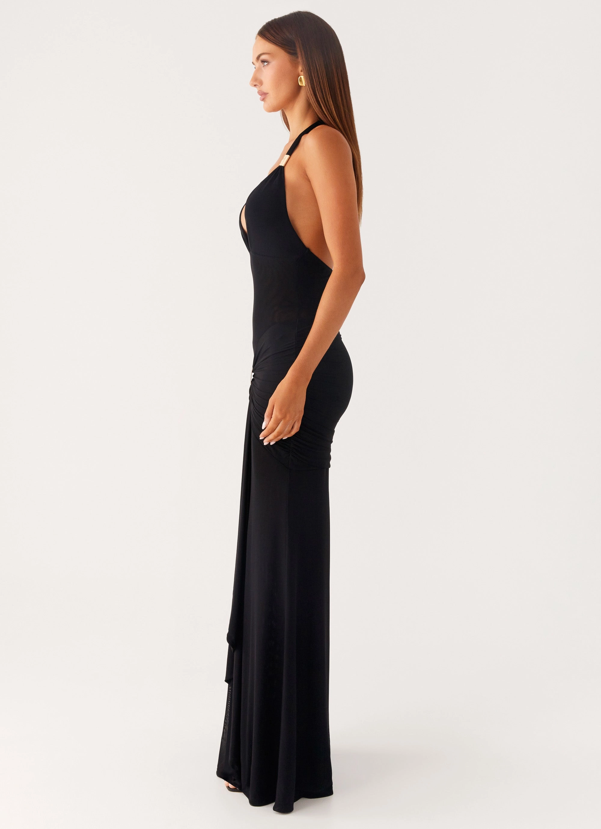 Miyah Halter Hardware Maxi Dress - Black Built-In-Slip