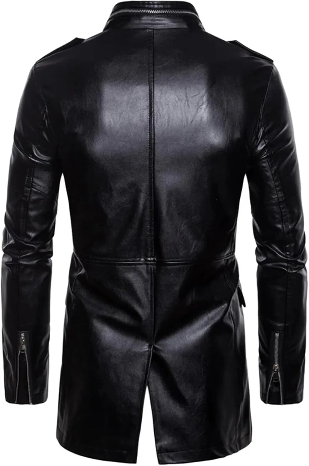 Mnjyihy Men's Casual Long Motorcycle Leather Coats Vintage Slim Zipper Pocket Biker Jackets Outerwear