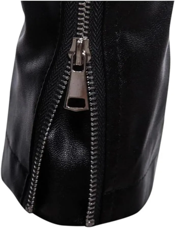 Mnjyihy Men's Casual Long Motorcycle Leather Coats Vintage Slim Zipper Pocket Biker Jackets Outerwear