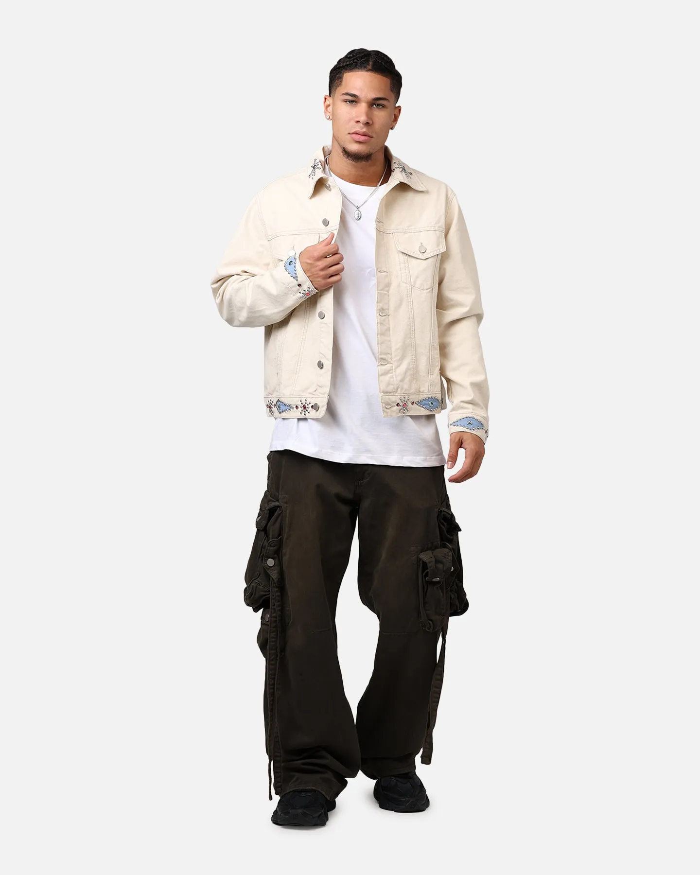 MNML Jewel Studded Trucker Jacket White