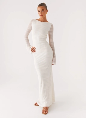 Ethereal Long Sleeve Maxi Dress - Ivory boho vibe Soft Stitch