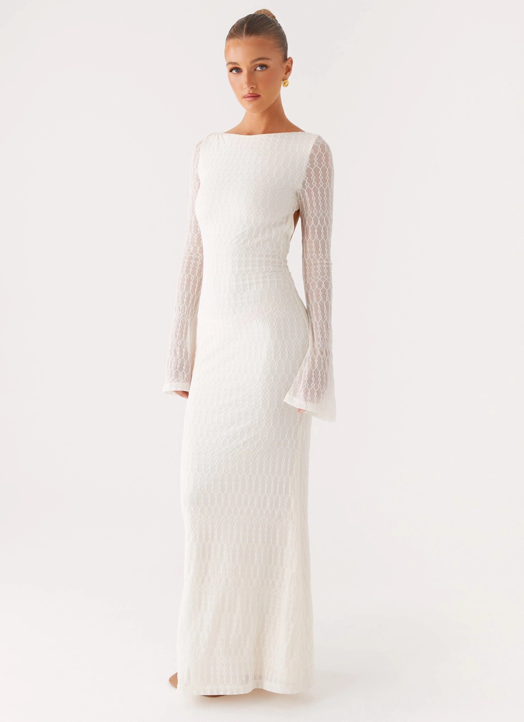 Ethereal Long Sleeve Maxi Dress - Ivory Smart Edge Smart Cut