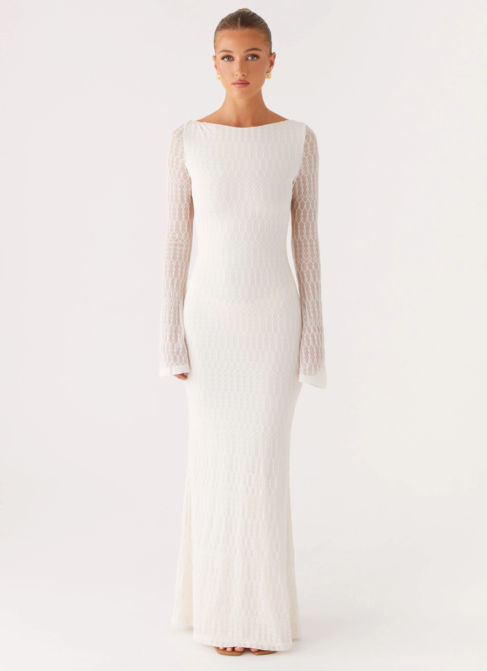 Ethereal Long Sleeve Maxi Dress - Ivory Feminine Comfort Ankle-length