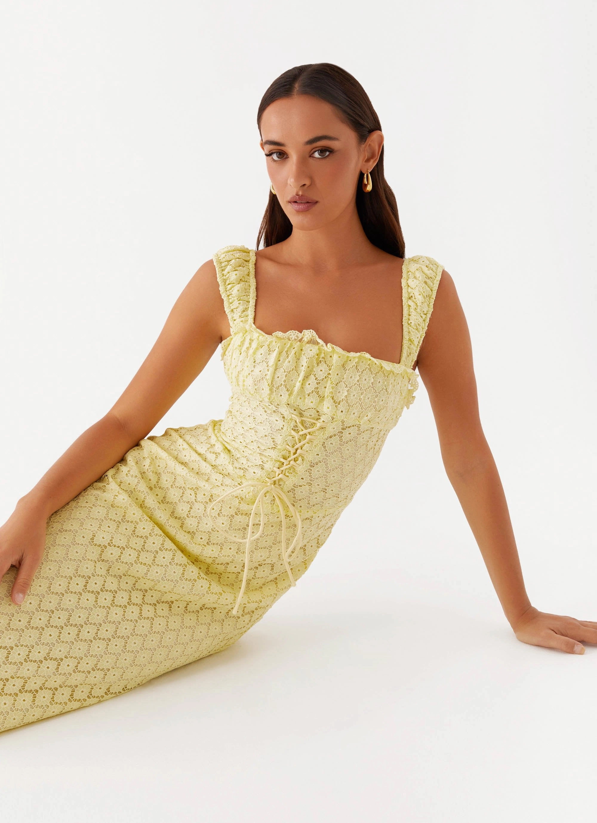 Keziah Tie Front Midi Dress - Lemon Versatile Layer