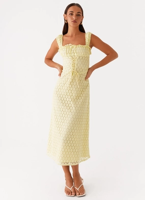 Formal-look Color-Blocked Keziah Tie Front Midi Dress - Lemon