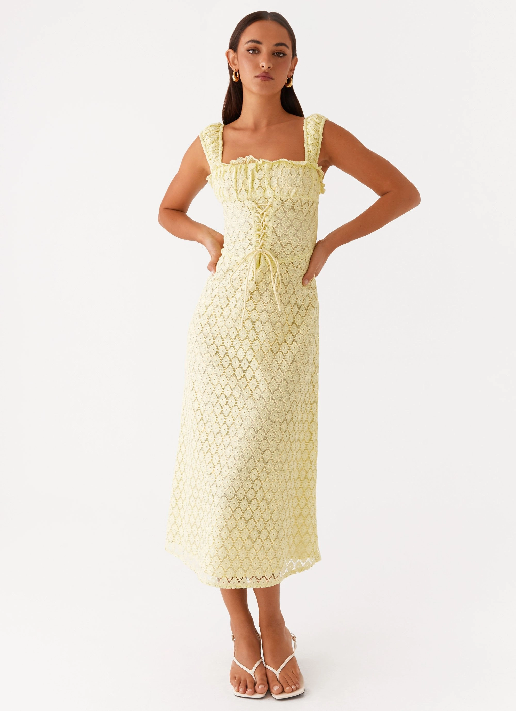 Formal-look Color-Blocked Keziah Tie Front Midi Dress - Lemon