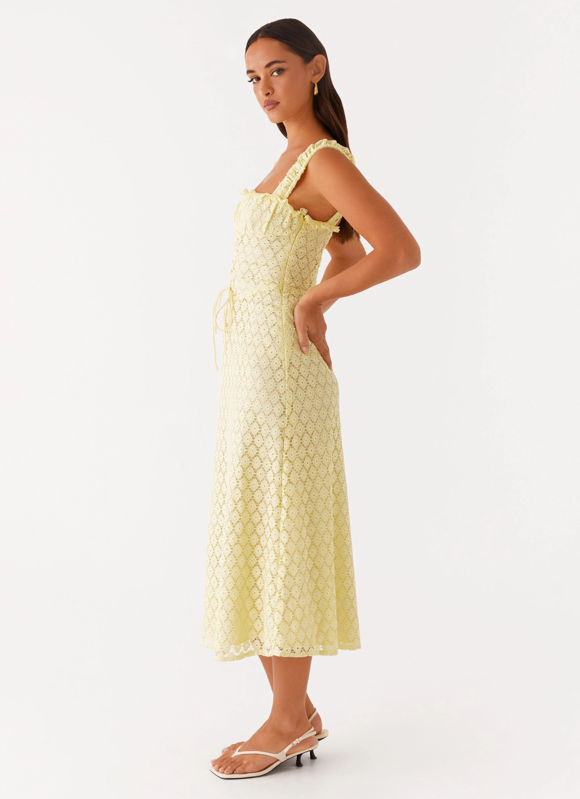 Keziah Tie Front Midi Dress - Lemon Smooth Motion