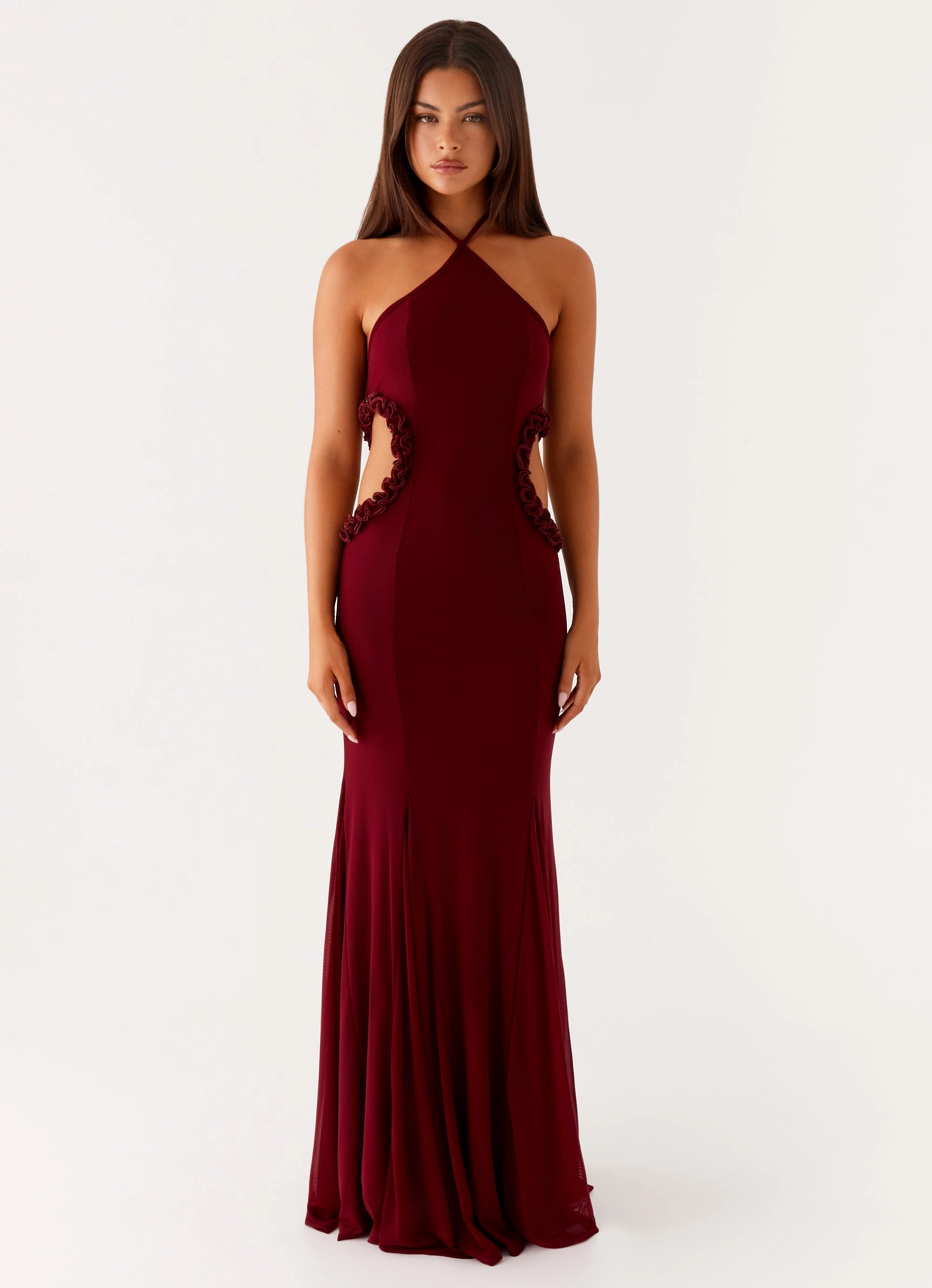 Jemima Maxi Dress - Raspberry Wine Texture Soft Clean Outline
