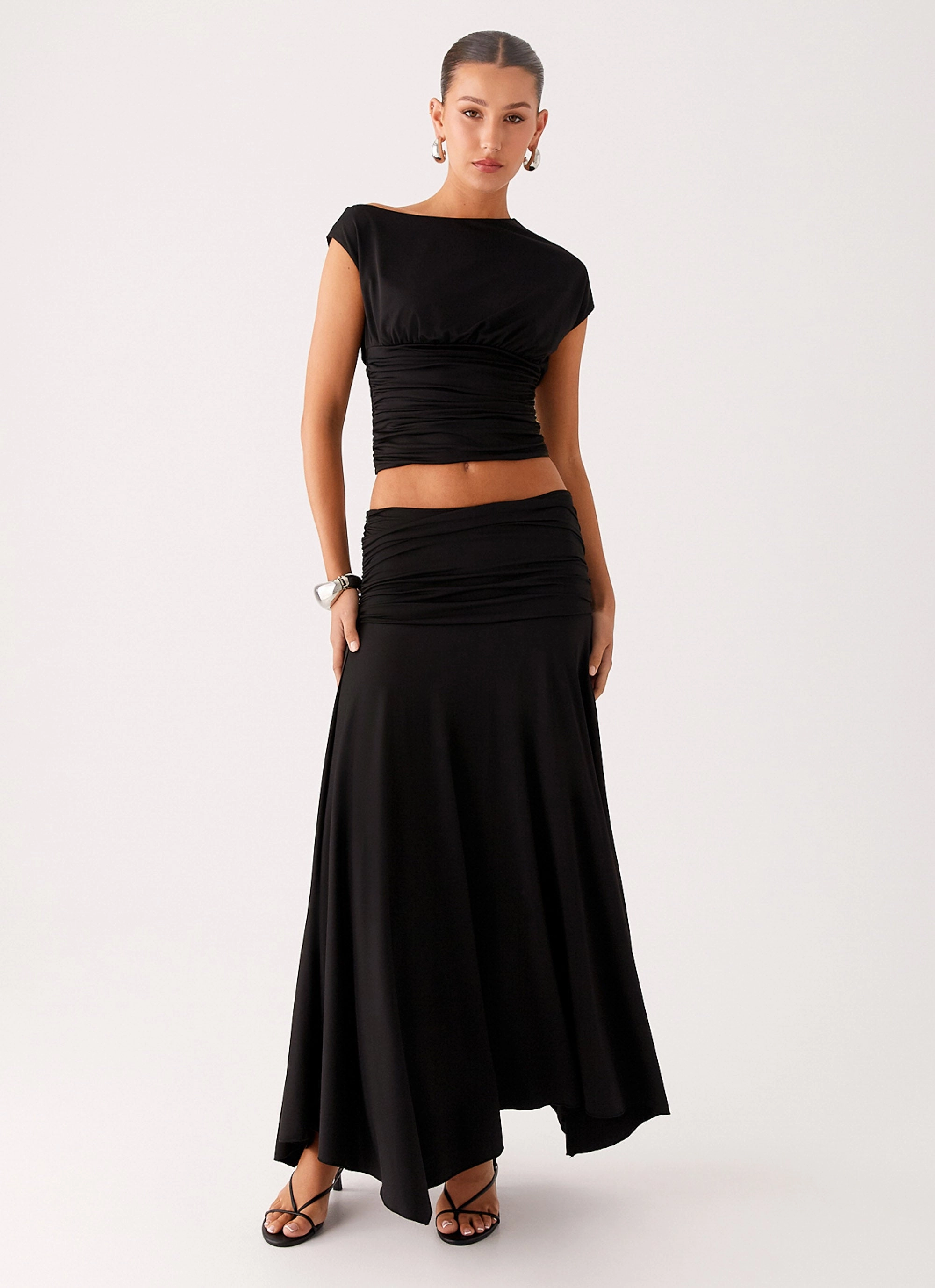 Sporty Layers Contrast Stitch Liana Asymmetrical Top - Black