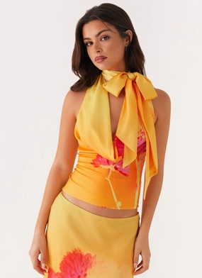 Nala Top - Orange Floral FlexibleRibbing Thermal Regulation System