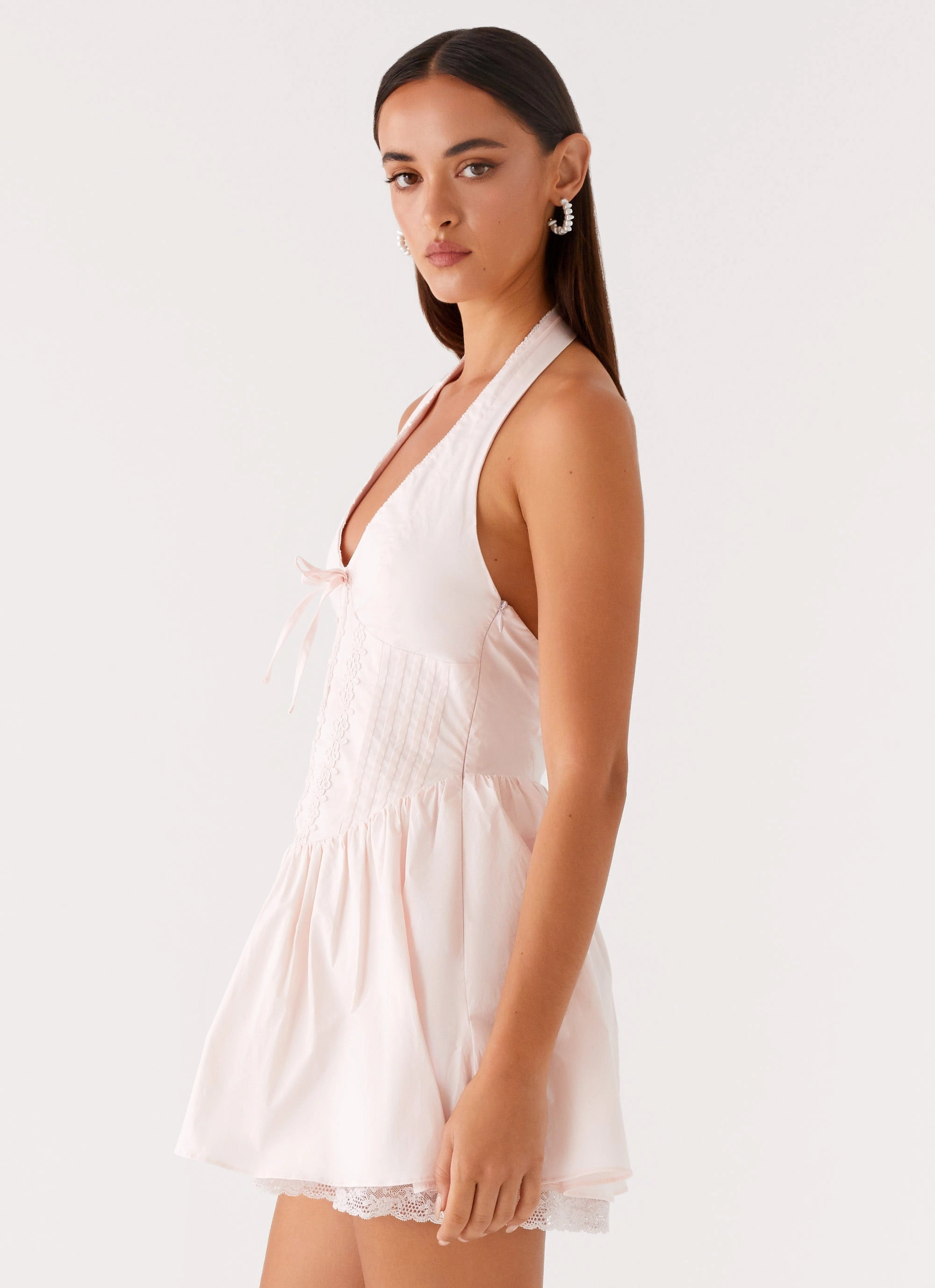 Moira Mini Dress - Pink Front Ruffle Subtle Comfort