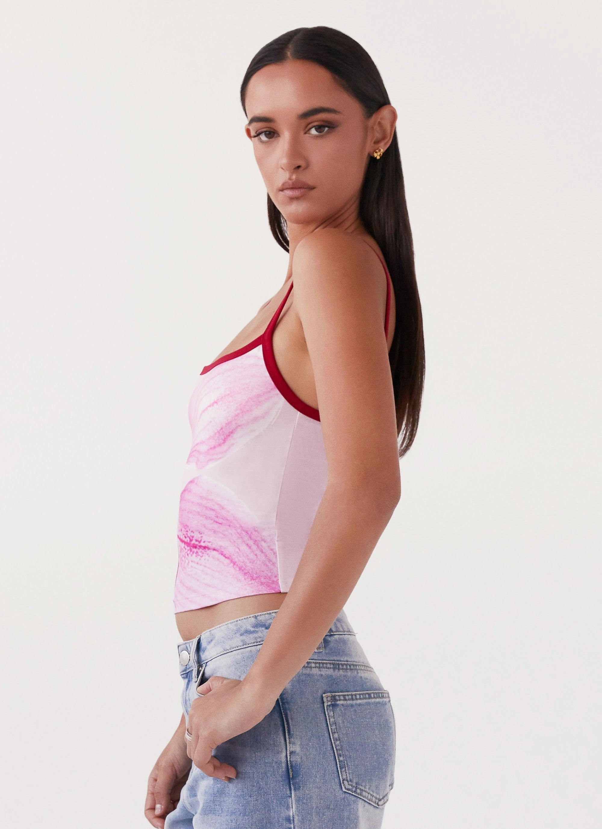 Eternal Sunshine Tank Top - Pink Peony Ribbed Collar Design BondedSeams