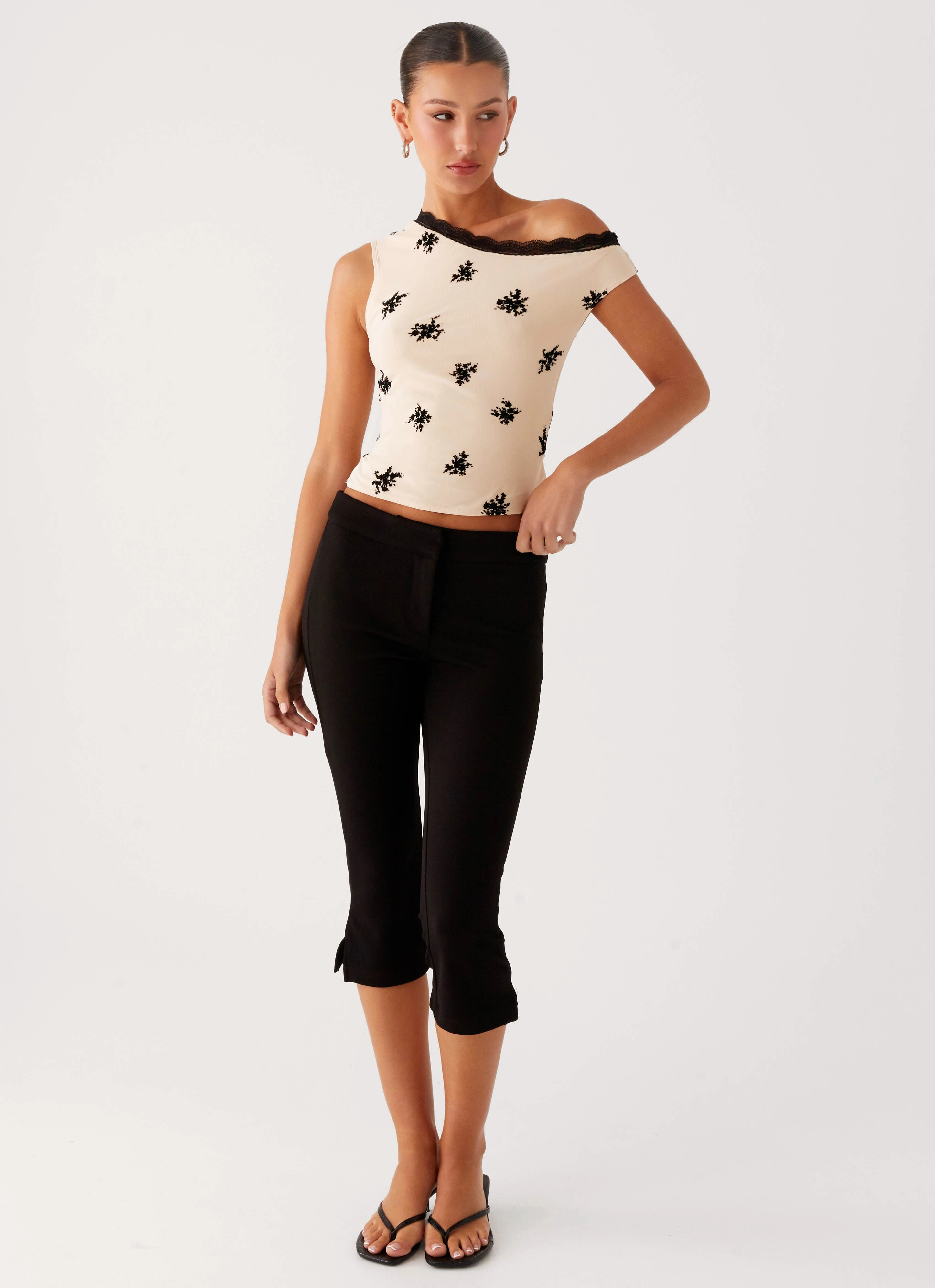 Blind Faith Flock One Shoulder Top - Cream Flexible Waistband Adaptation Stretch Fit Top