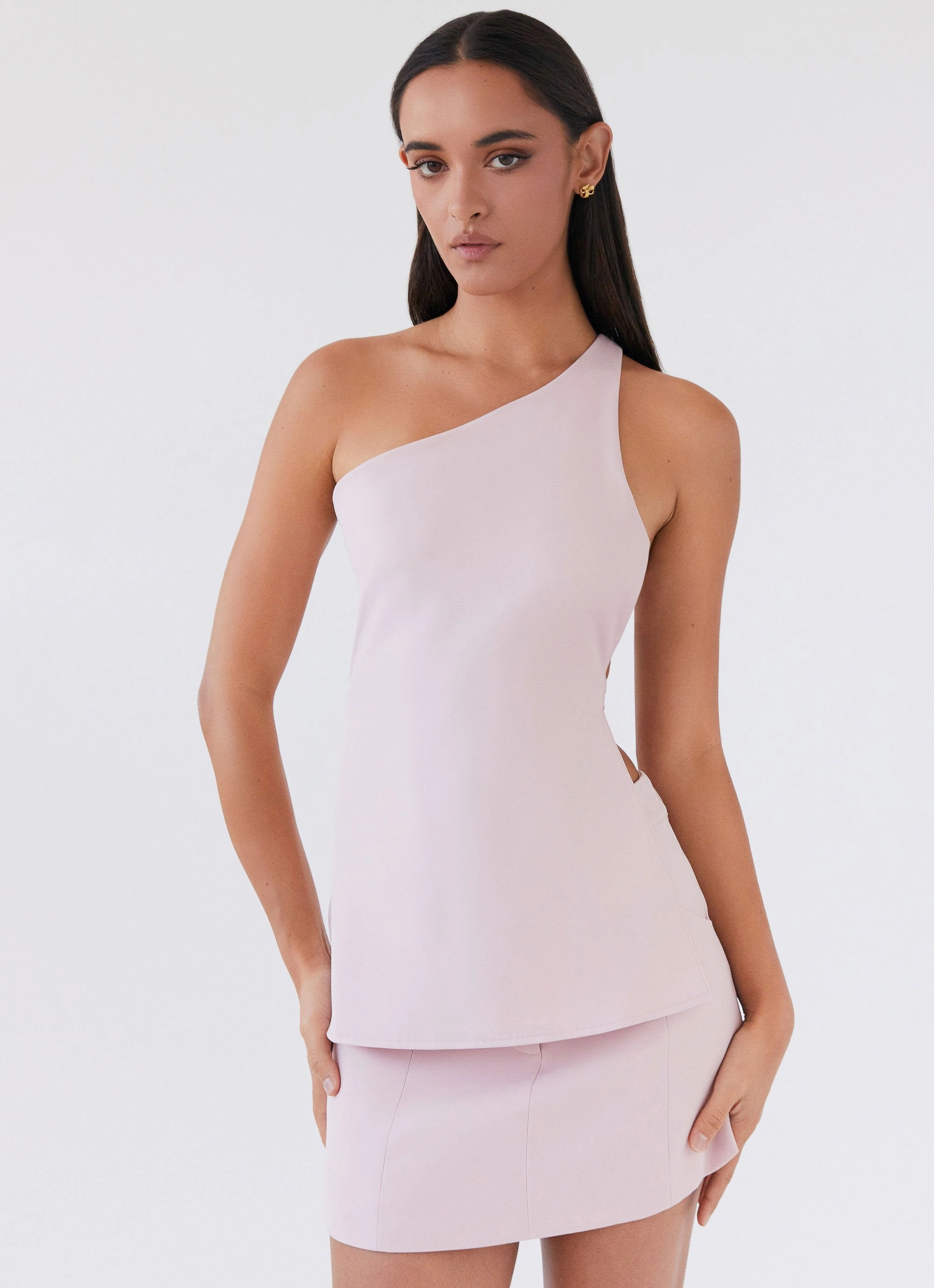 Flexible Shoulder Gusset Zeina One Shoulder Top - Pink