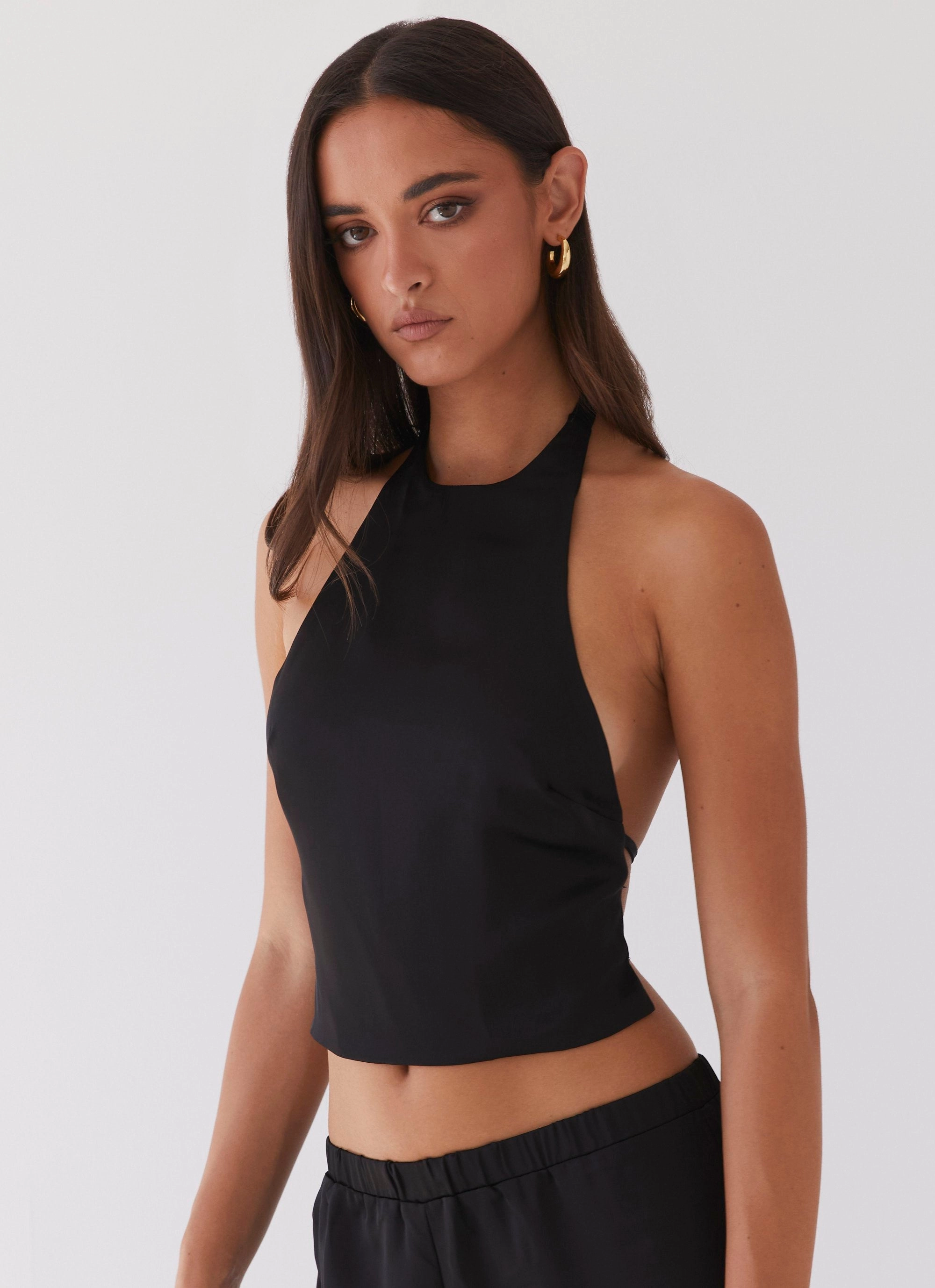 Bree Satin Halterneck Top - Black Multipurpose Design